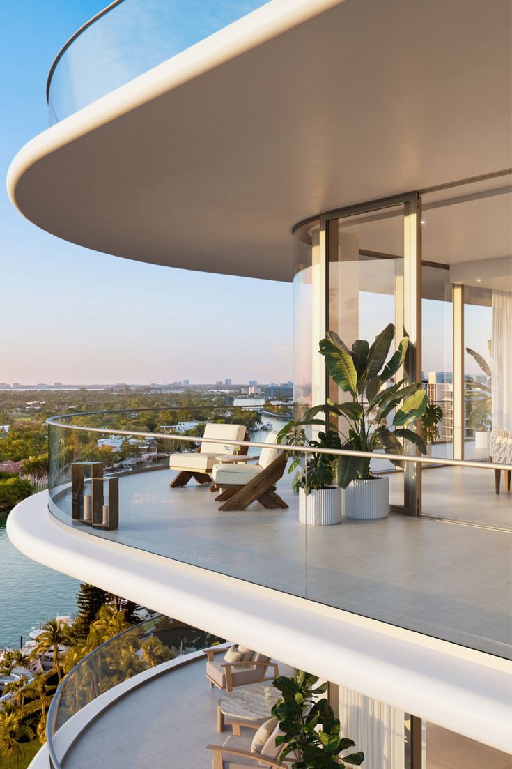 Curved balcony overlooking the city