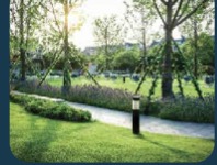 Landscaped pathway leading through a Global Edifice development